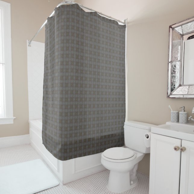Gray and Brown Tiny Tile Pattern Shower Curtain (In Situ)
