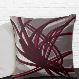 Gray and Burgundy Artistic Abstract Ribbons Throw Pillow
