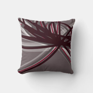 Gray and Burgundy Artistic Abstract Ribbons Throw Pillow