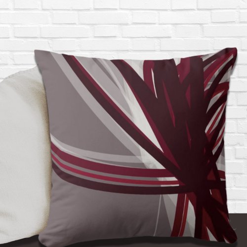 Gray and Burgundy Artistic Abstract Throw Pillow