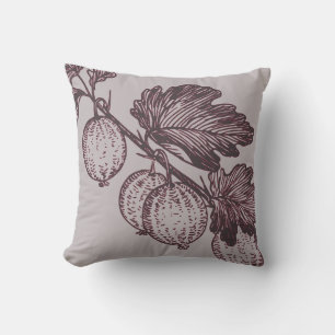 Gray and Burgundy Botanical   Gooseberries Throw Pillow