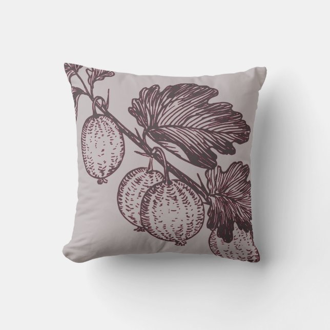 Gray and Burgundy Botanical | Gooseberries Throw Pillow (Front)