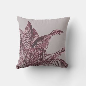 Gray and Burgundy Botanical | Palm Throw Pillow | Zazzle