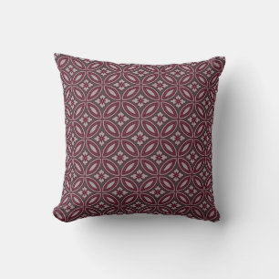 Gray and Burgundy Elegant Floral Tile Pattern Throw Pillow
