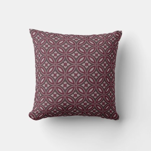 Gray and Burgundy Elegant Floral Tile Pattern Throw Pillow