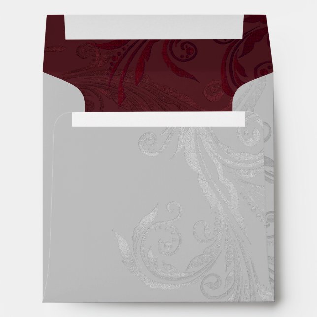 Gray and Burgundy Flourish Custom Wedding Envelope (Back (Bottom))
