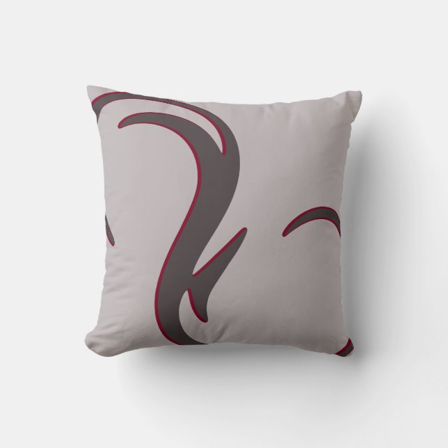 Gray and Burgundy Modern Elegant Abstract Swirl Throw Pillow (Front)