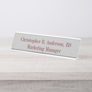 Gray and Burgundy  Professional Modern Classy Desk Name Plate