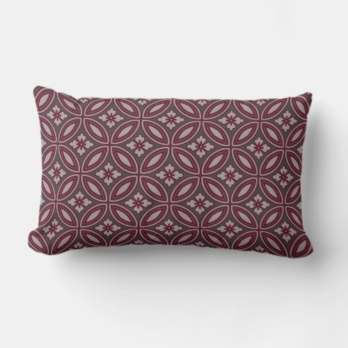 Gray and Burgundy Simple Geometric Tile Pattern Lumbar Pillow
