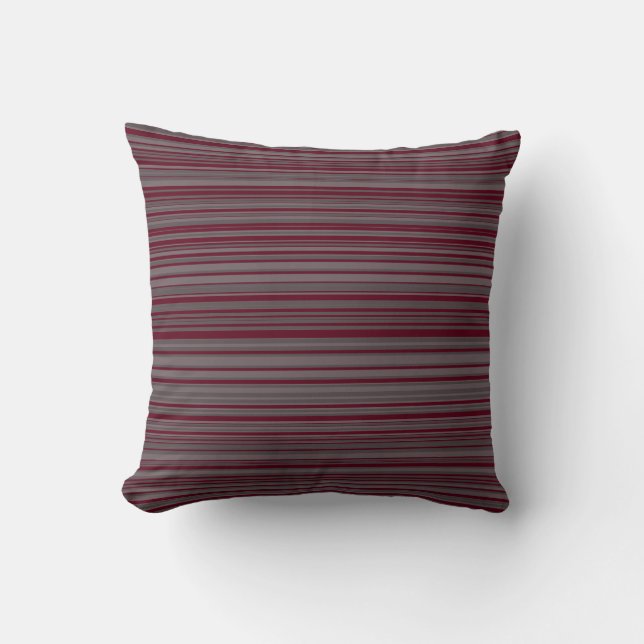 Gray and Burgundy Simple Modern Striped Pattern Throw Pillow (Front)