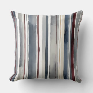 Gray and Burgundy Watercolor stripes Throw Pillow