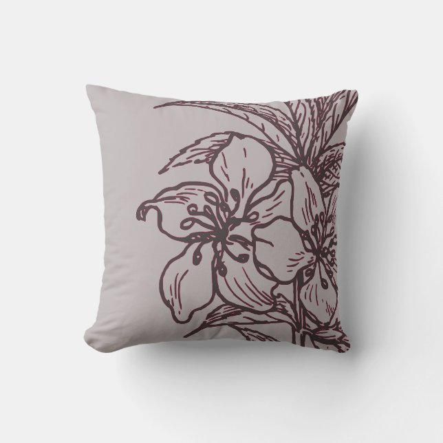 Gray and Burgundy Wine Botanical | Almond Plant Throw Pillow (Front)