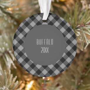 Gray and Charcoal Buffalo Check Plaid Pattern Ornament