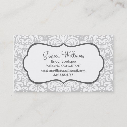 Gray and Charcoal Elegant Floral Damask Business Card