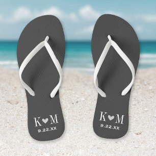 Gray and Charcoal Modern Wedding Monogram Flip Flops