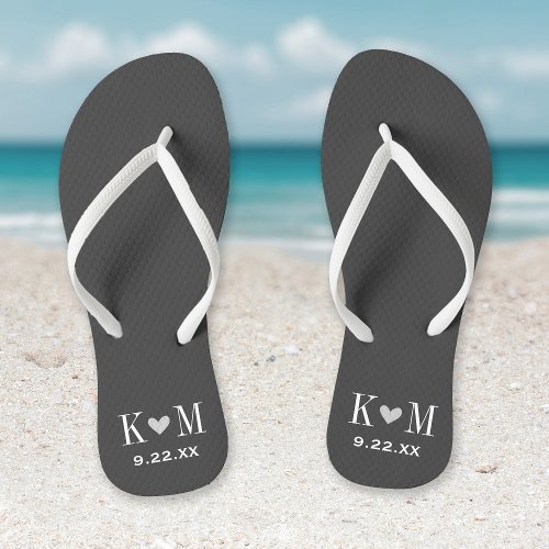 Gray and Charcoal Modern Wedding Monogram Flip Flops