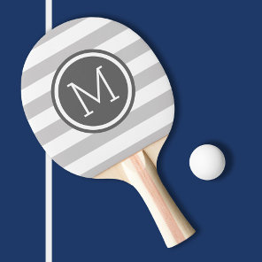 Gray and Charcoal Preppy Stripes Monogram Ping Pong Paddle