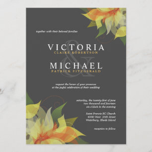 Gray and Citrus Yellow Floral Wedding Invitations