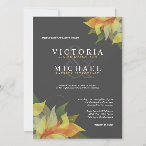 Gray and Citrus Yellow Floral Wedding Invitations