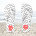 Gray and Coral Chevron Monogram Flip Flops<br><div class="desc">Custom printed flip flop sandals with a stylish modern chevron pattern and your custom monogram or other text in a circle frame. Click Customize It to change text fonts and colors or add your own images to create a unique one of a kind design!</div>