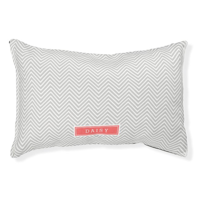 Gray and Coral Chevron Monogram Pet Bed (Front)
