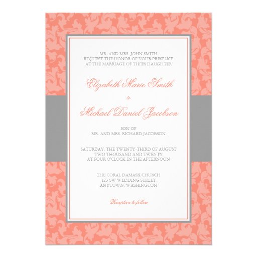 Coral Grey Wedding Invitations 7