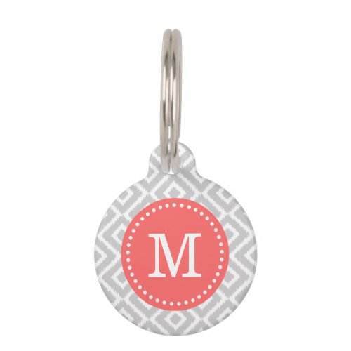 Gray and Coral Ikat Diamonds Monogram Pet Name Tag