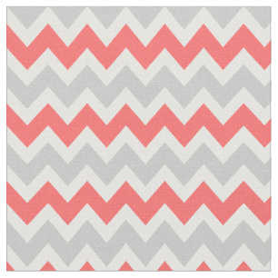 Gray and Coral Modern Chevron Fabric