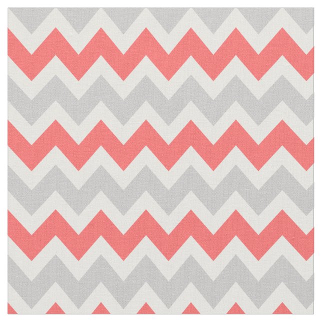 Gray and Coral Modern Chevron Fabric (Close Up)