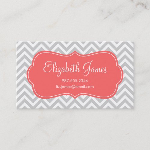 Gray &amp; Coral Modern Chevron Stripes Business Card