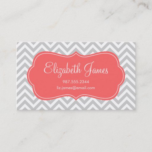 Customizable Gray & Coral Modern Chevron Stripes Business Card