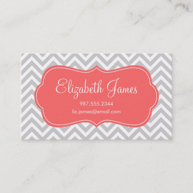 Gray and Coral Modern Chevron Stripes Appointment Card (Front)