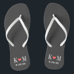 Gray and Coral Modern Wedding Monogram Flip Flops<br><div class="desc">Custom printed flip flop sandals personalized with a cute heart and your monogram initials and wedding date. Click Customize It to change text fonts and colors or add your own images to create a unique one of a kind design!</div>