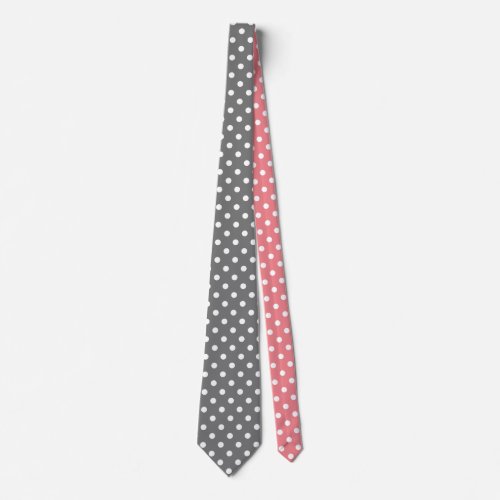 Gray and coral pink polka dots pattern neck tie