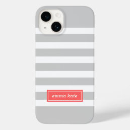 Gray and Coral Preppy Stripes Monogram Case-Mate iPhone 14 Case
