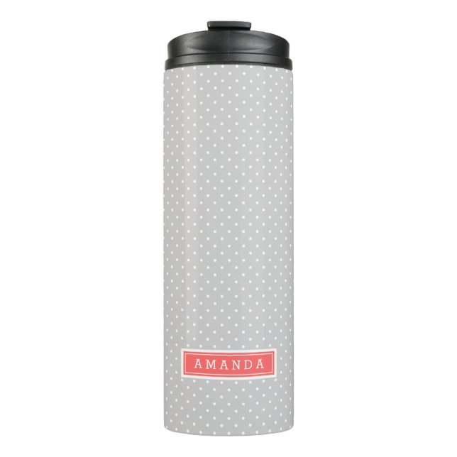 Gray and Coral Tiny Dots Monogram Thermal Tumbler (Front)