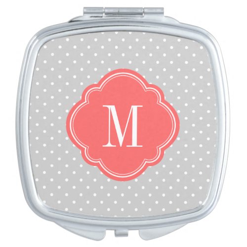 Gray and Coral Tiny Dots Monogram Vanity Mirror