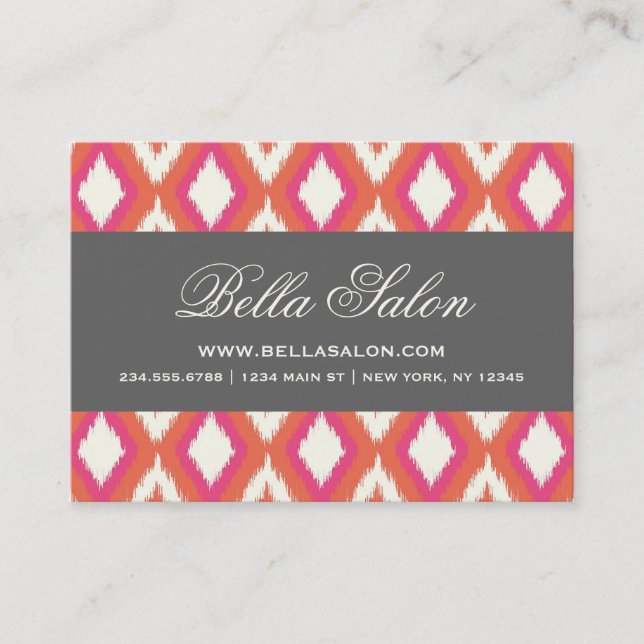 Gray and Coral Tribal Ikat Chevron Business Card (Front)