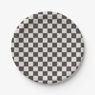 Gray and Cream Checkerboard Party Paper Plate