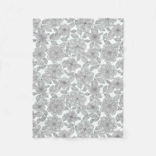 GRAY AND CREAM FLORAL DESIGN FLEECE BLANKET