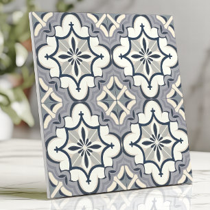 Gray and Cream Geometric Floral Ceramic Tile