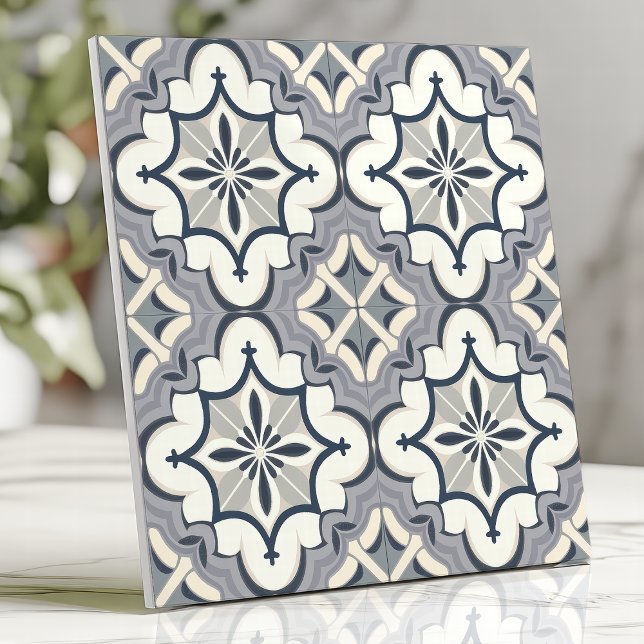 Gray and Cream Geometric Floral Ceramic Tile (Creator Uploaded)