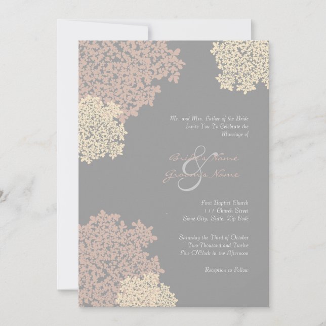 Gray and Cream Queen Anne's Lace Invitation (Front)