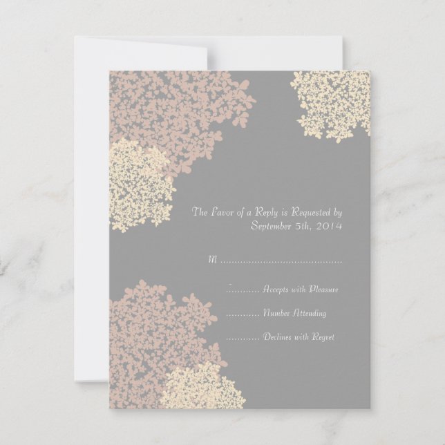 Gray and Cream Queen Anne's Lace Wedding RSVP Card (Front)