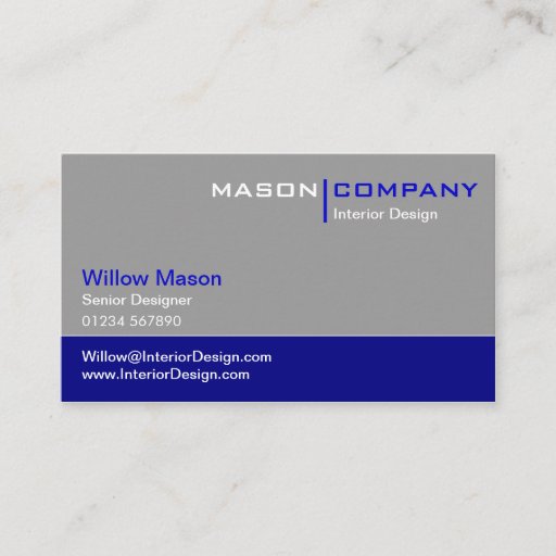 Customizable Gray and Dark Blue Corporate Business Card