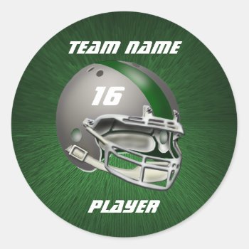 Gray And Dark Green Football Helmet Classic Round Sticker by tjssportsmania at Zazzle