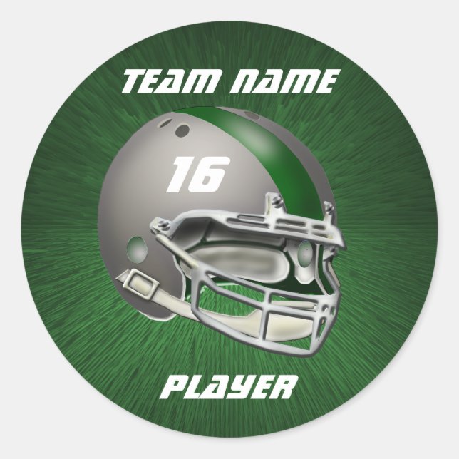 Gray and Dark Green Football Helmet Classic Round Sticker (Front)