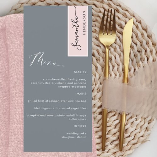 Gray and Dusty Rose Elegant Menu with Guest Name