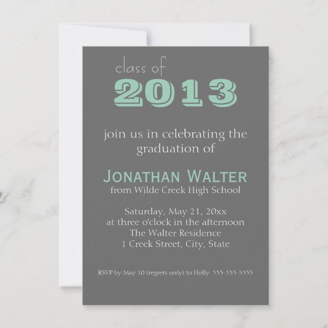 Gray and Emerald | Text |  Graduation Invitation (Front)