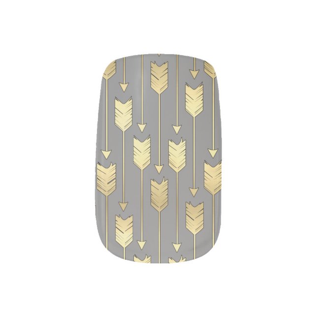 Gray and Faux Gold Arrows Pattern Minx Nail Wraps (Left Thumb)